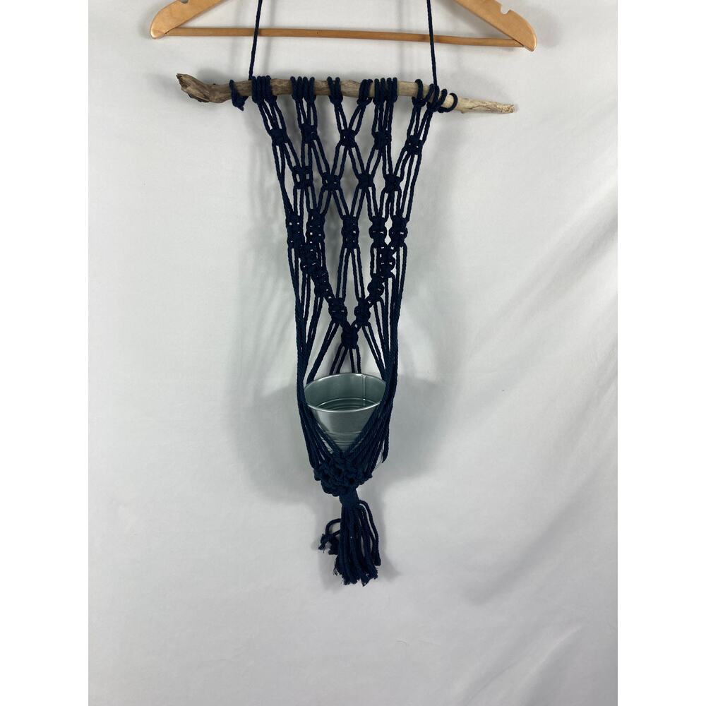 Macrame Plant Holder for Medium Pots - Navy Blue